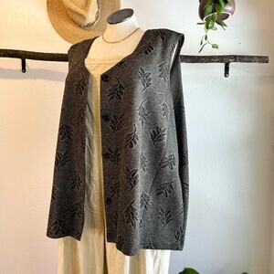 Vintage Lightweight Sweater Leaf Print Button Front Vest Top Size 3X USA Made